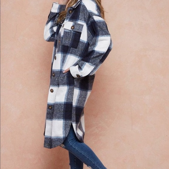 NWT Full Length Cozy Shacket in blue/white/black S - Picture 5 of 9